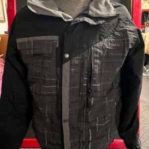 Columbia‎ Youth Boy 18/20 Black Gray Fleece Lined Plaid Full-zip Coat (GS2)